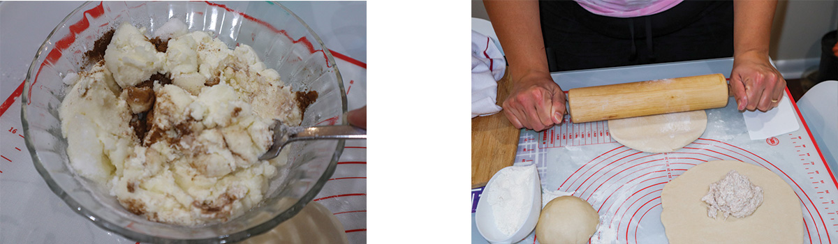 Preparazione della ricotta e stesura dei dischi di pasta.