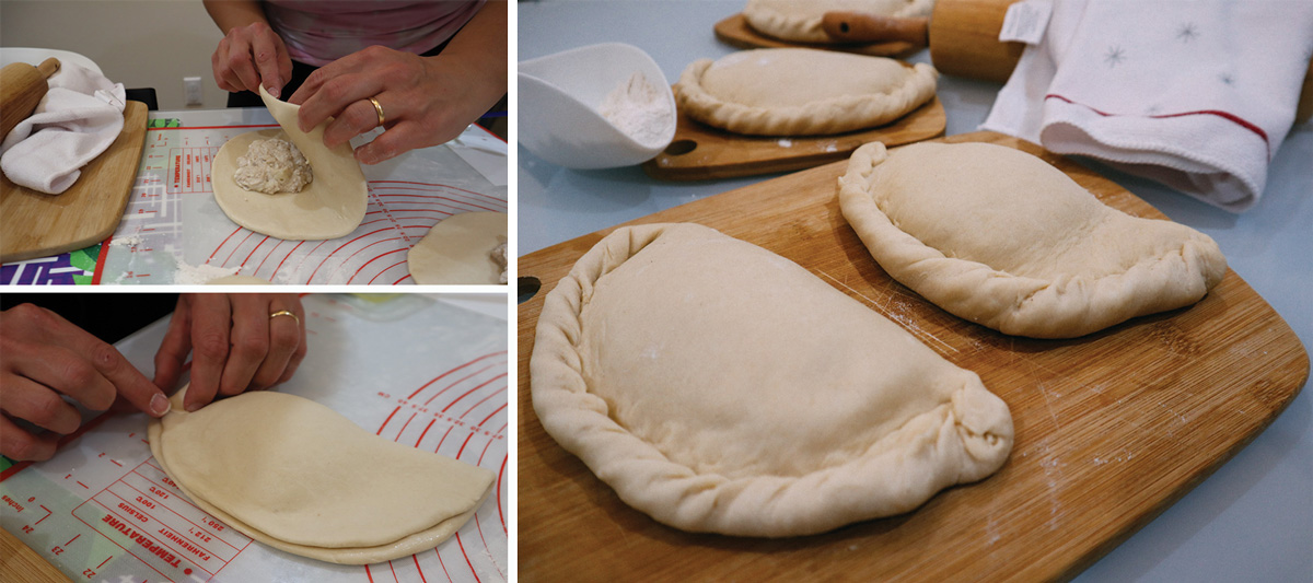 Chiusura delle raviole di ricotta, utilizzando le dita formate una piega lungo il bordo.